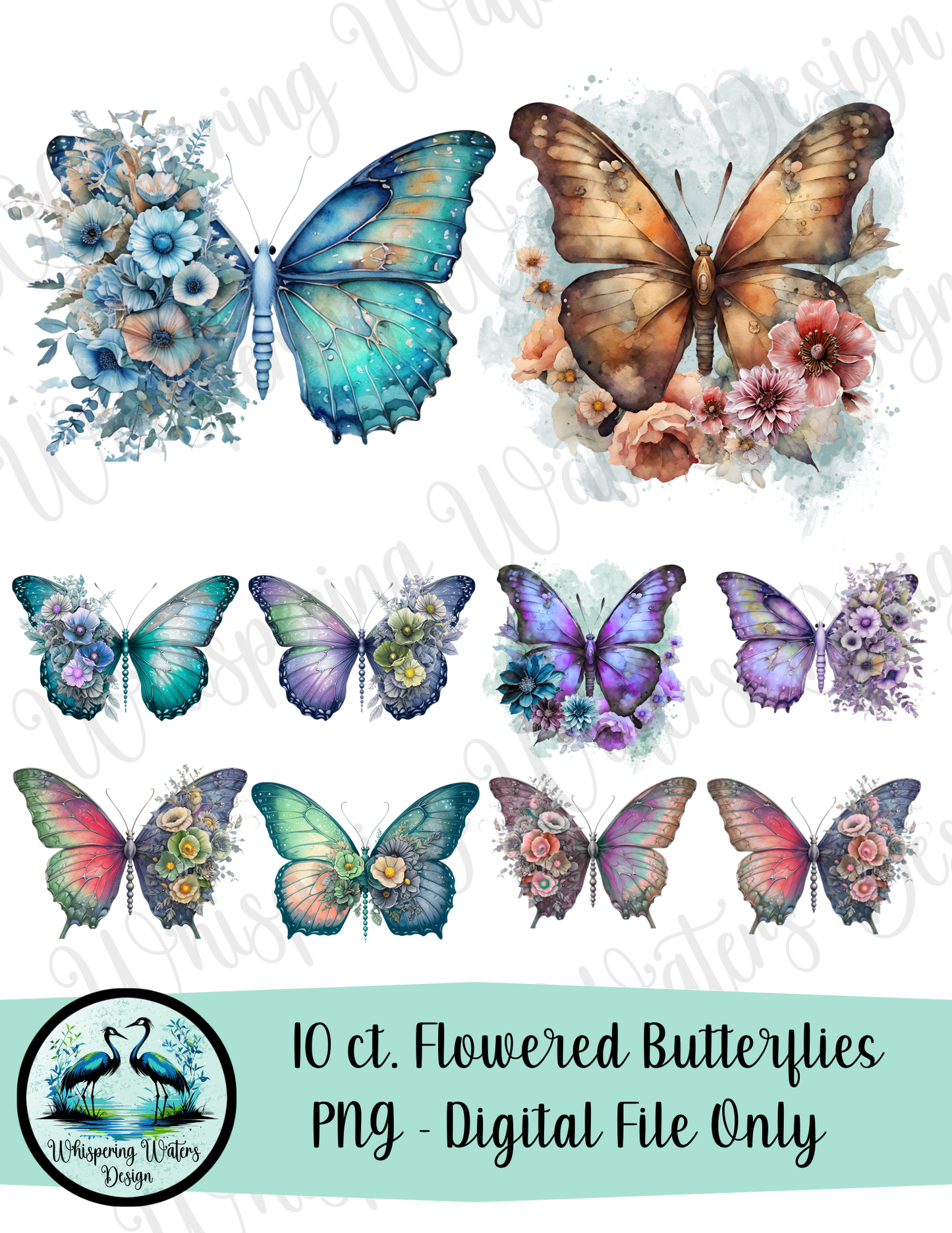 10ct PNG Flowered Butterflies