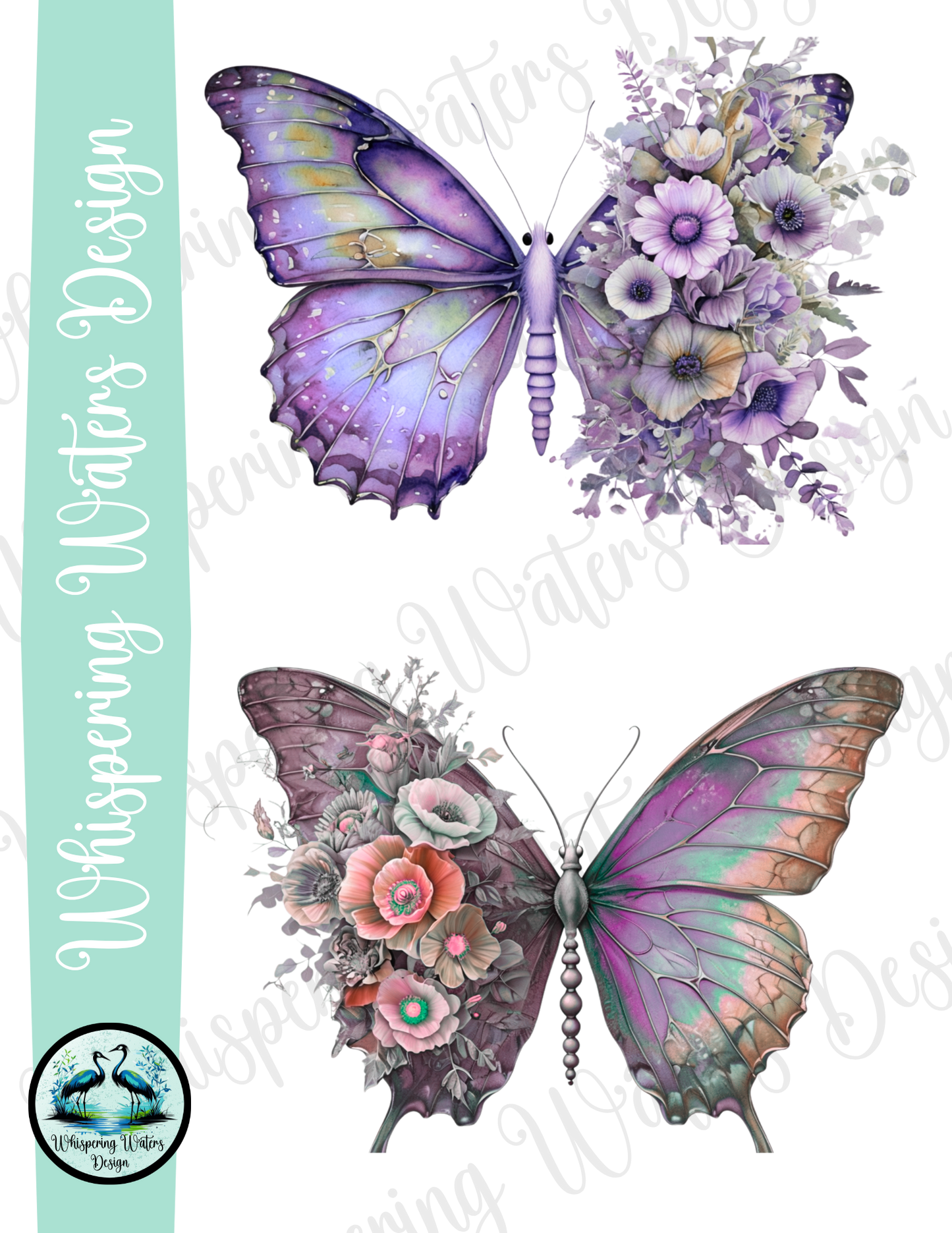 10ct PNG Flowered Butterflies