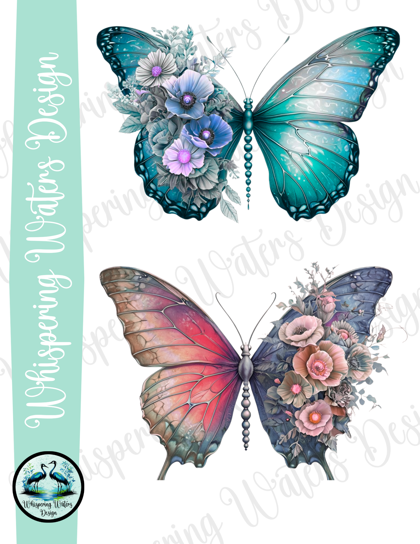 10ct PNG Flowered Butterflies