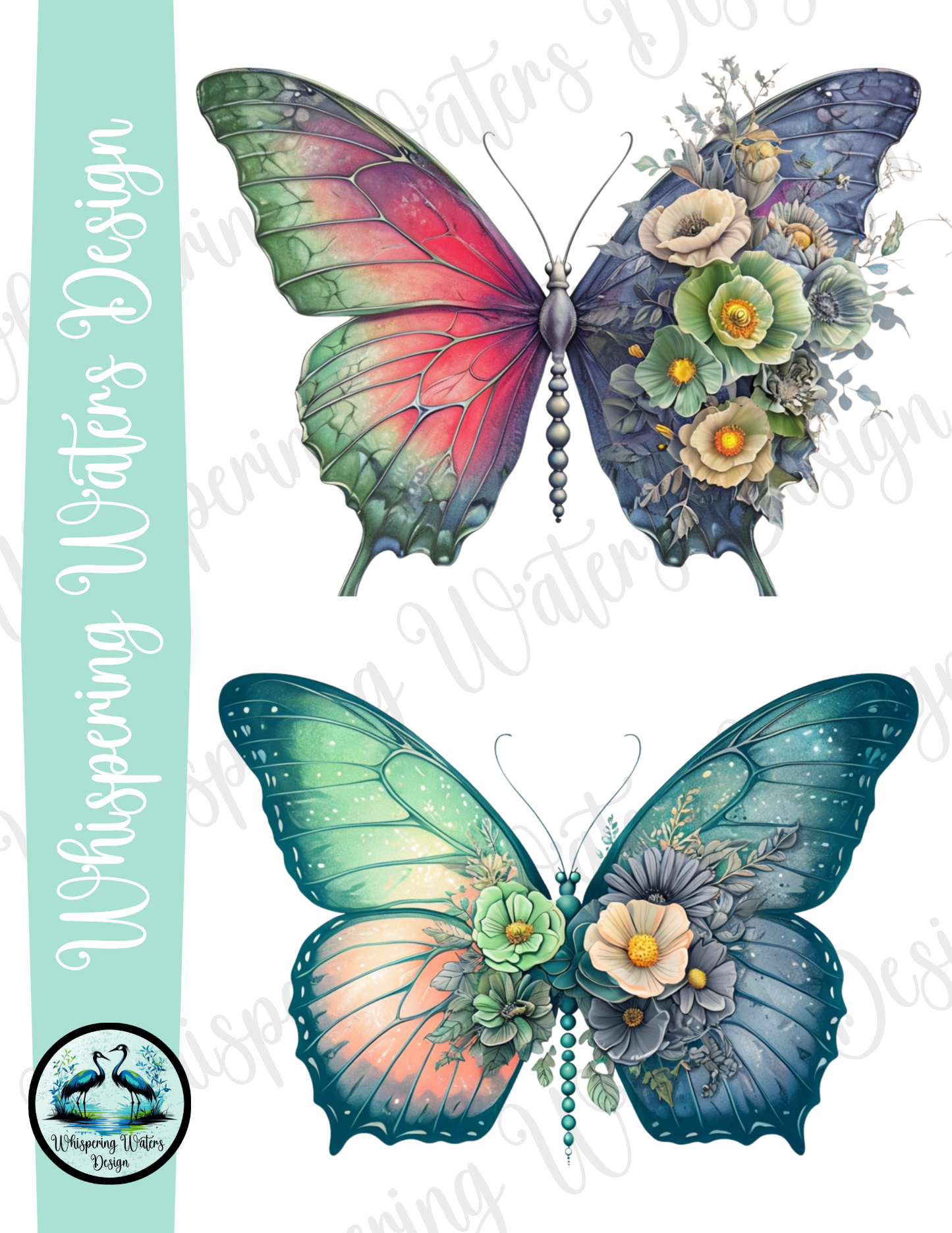 10ct PNG Flowered Butterflies