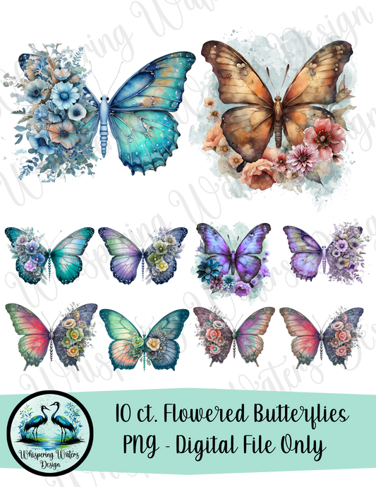 10ct PNG Flowered Butterflies