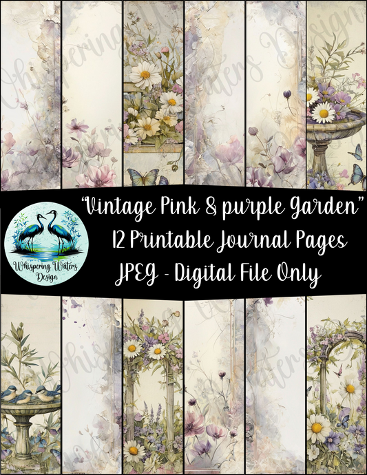 "Vintage Pink & Purple Garden" 12 pack printable journal pages